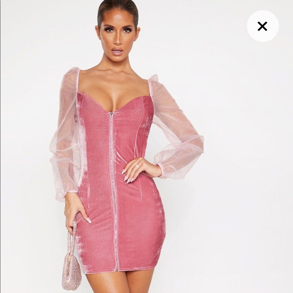Prettylittlething Blush Velvet Bodycon Dress